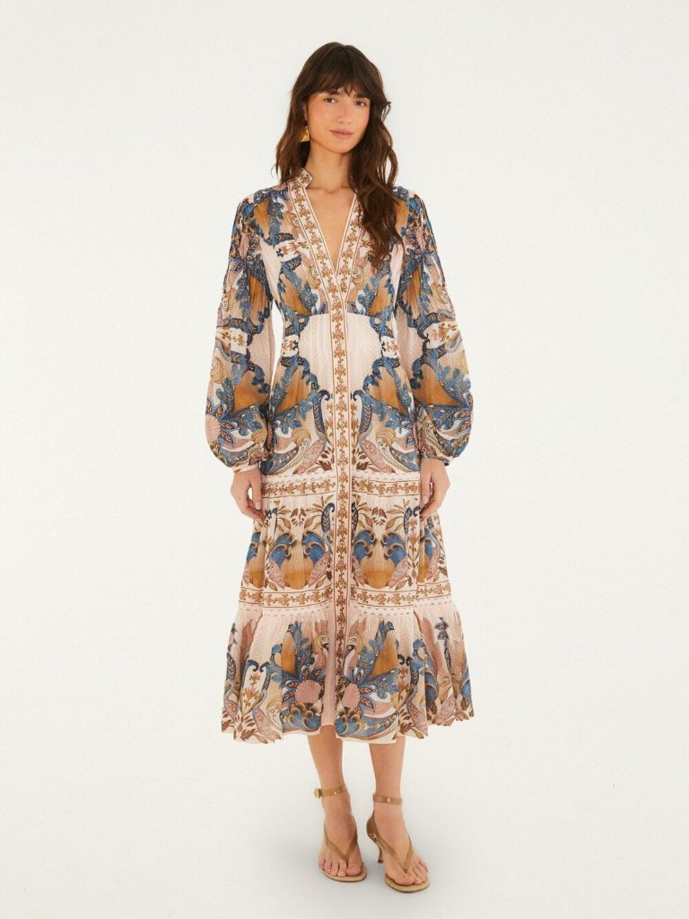 Soft Pink Sea Garden Scarf Pleated Midi Dress